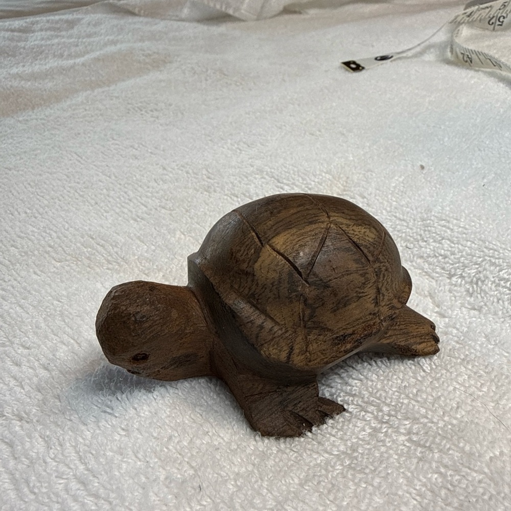 Hand-Carved Wooden Turtle Figurine - Brown